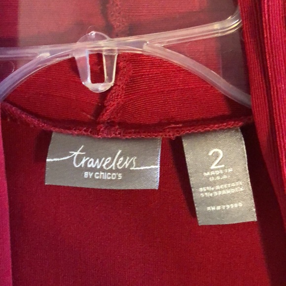 Chicos travelers sz 2 deep red open long jacket - Picture 2 of 4